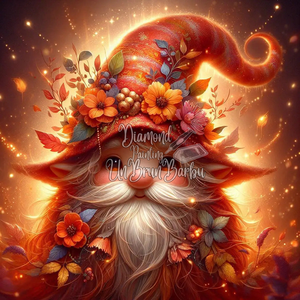 Gnome d'automne au Chapeau Fleuri (100cm x 100cm)
