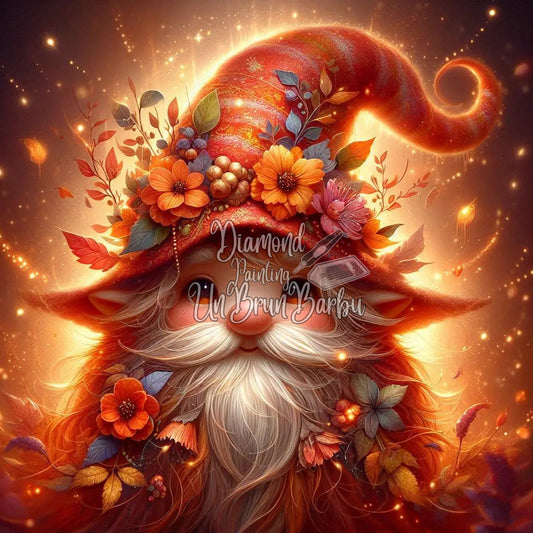 Gnome d'automne au Chapeau Fleuri (100cm x 100cm)