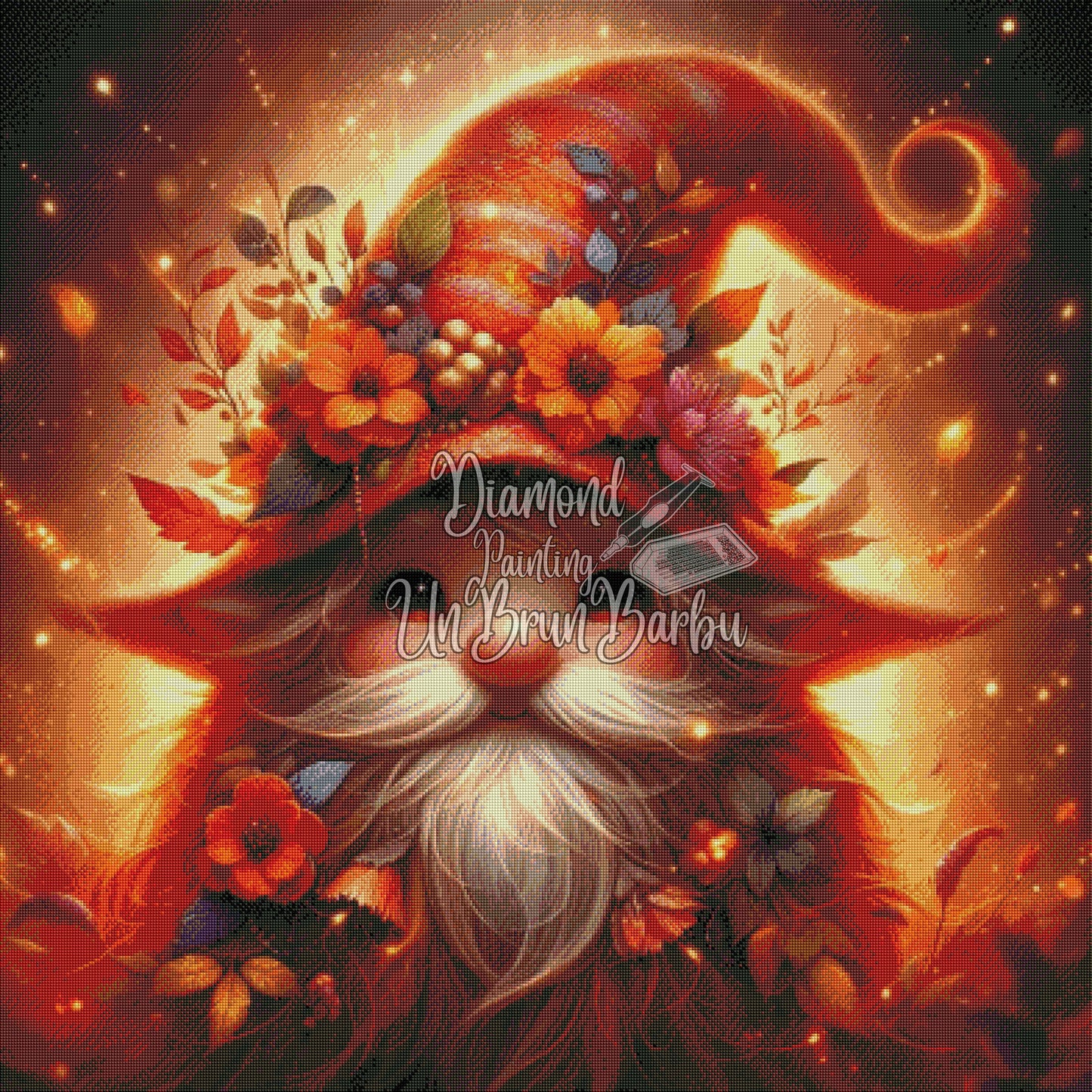 Gnome d'automne au Chapeau Fleuri (100cm x 100cm)