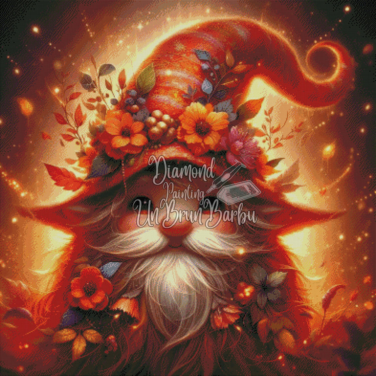 Gnome d'automne au Chapeau Fleuri (100cm x 100cm)