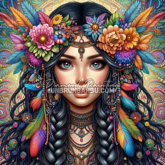 Diamond Painting - Harmonie Ethnique Fleurs et Plumes (100cm x 100cm)