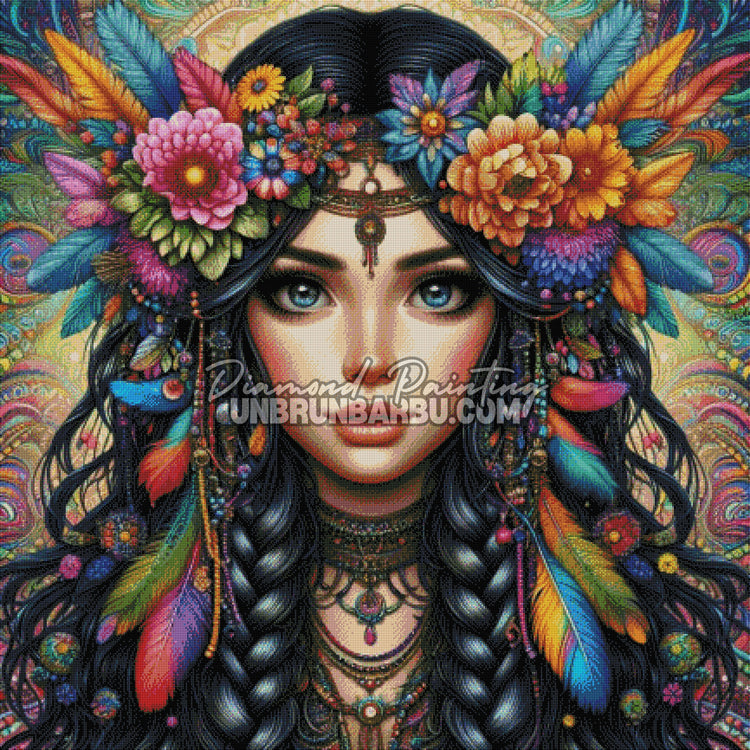 Diamond Painting - Harmonie Ethnique Fleurs et Plumes (100cm x 100cm)