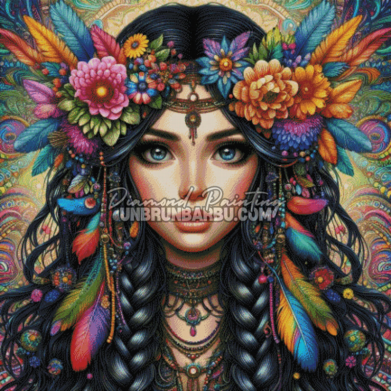 Diamond Painting - Harmonie Ethnique Fleurs et Plumes (100cm x 100cm)