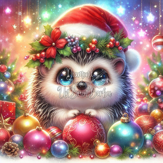 Hérisson et son Trésor de Noël (90cm x 90cm)