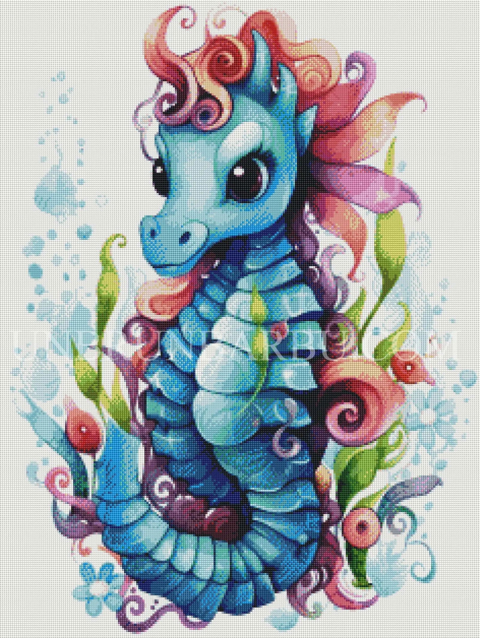 Hippocampe Enchanté aux Couleurs Dansantes. (60cm x 80cm). - UnBrunBarbu