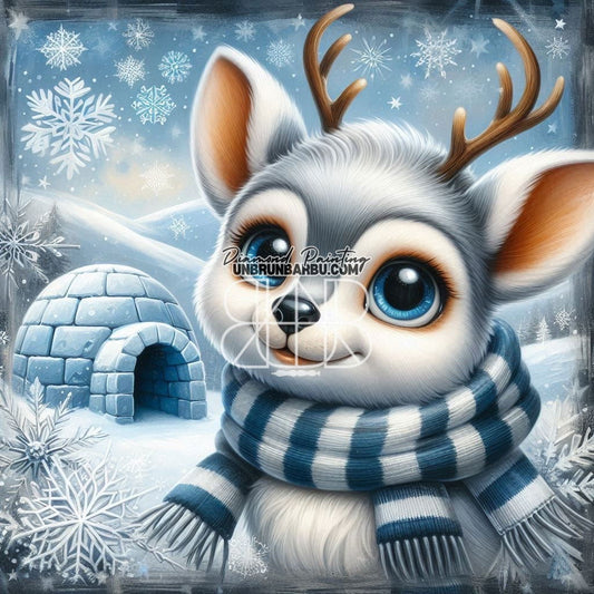 Igloo et Renne, Magie des Neiges (80cm x 80cm) - UnBrunBarbu