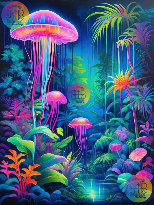 Jungle Enchantée Méduses Flottantes. (80cm x 110cm). - UnBrunBarbu