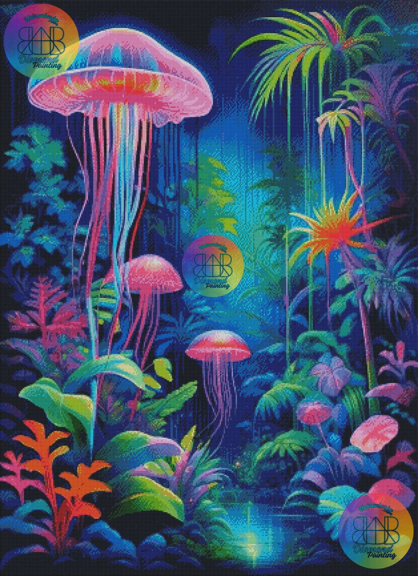 Jungle Enchantée Méduses Flottantes. (80cm x 110cm). - UnBrunBarbu