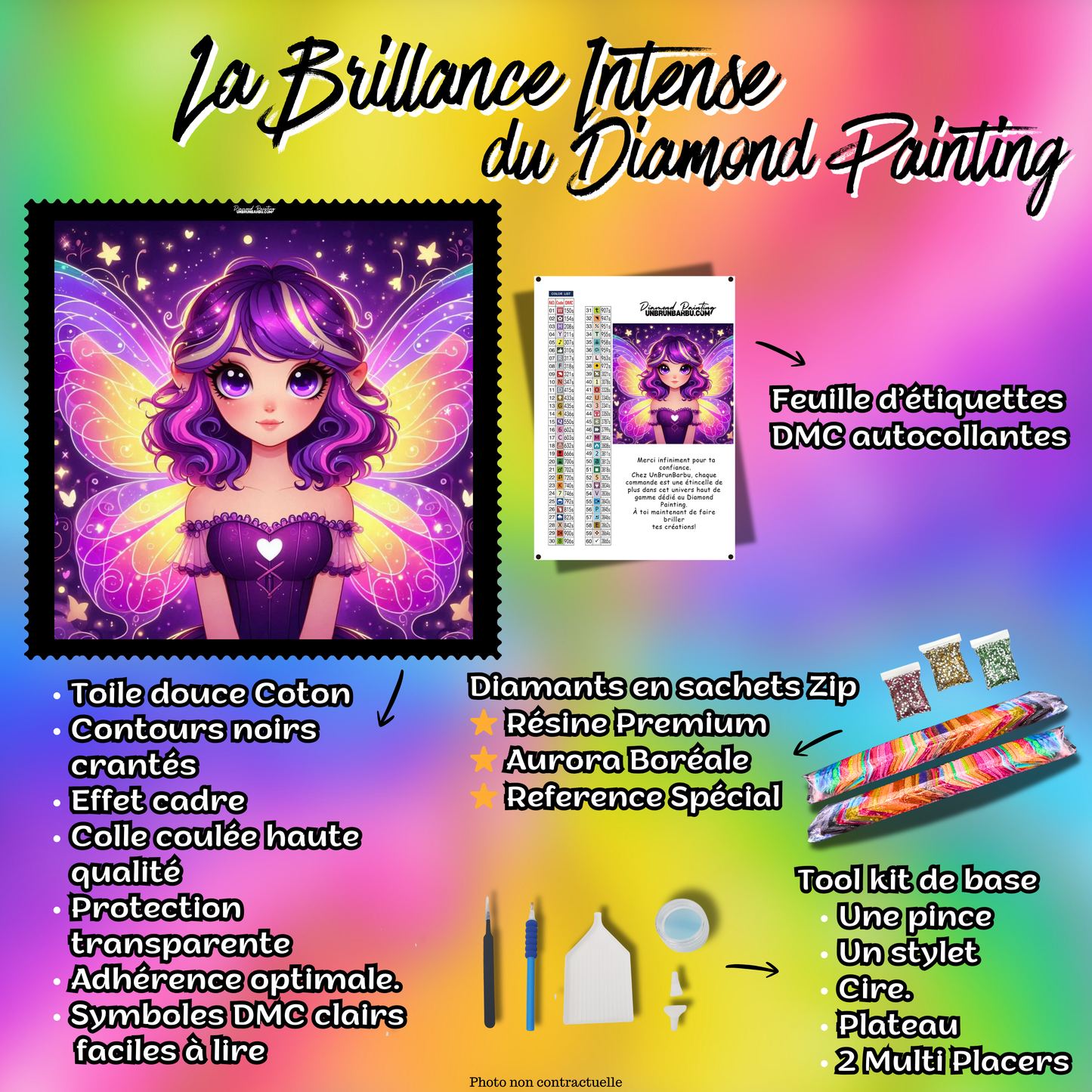 Kit complet du Diamond Painting Fée des Étoiles Violettes 80x80 cm avec accessoires