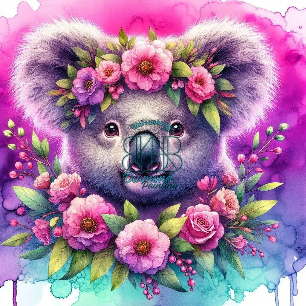 Koala au Pays des Merveilles Florales. (80cm x 80cm). - UnBrunBarbu