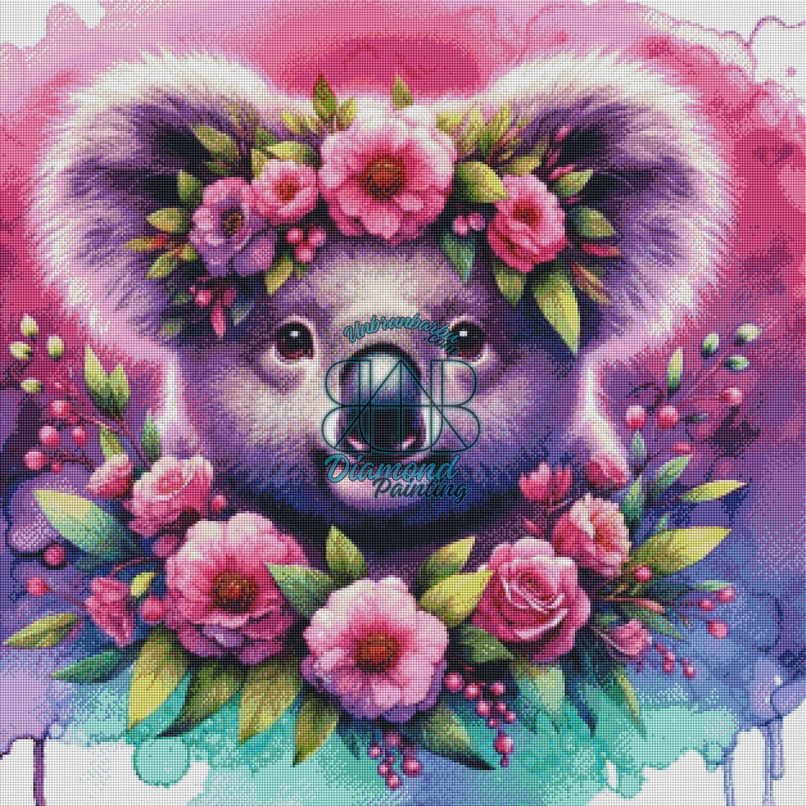 Koala au Pays des Merveilles Florales. (80cm x 80cm). - UnBrunBarbu