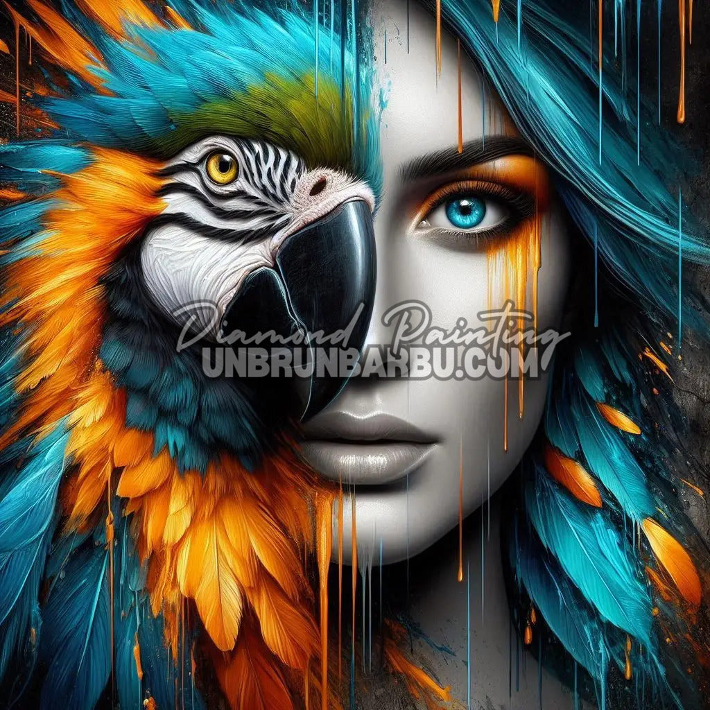 L'Âme Sauvage Femme et Perroquet (90cm x 90cm)