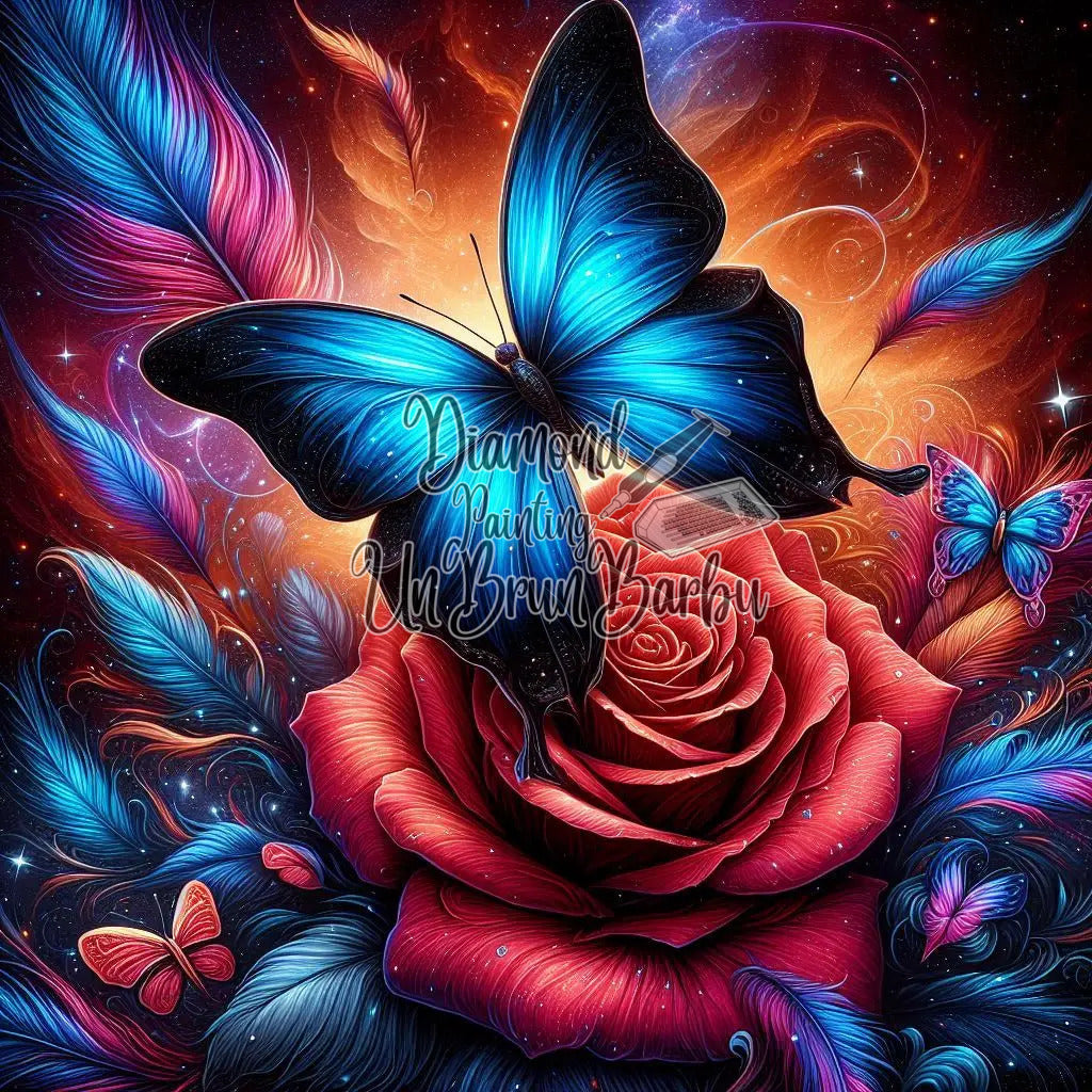 L'Envol du Papillon Bleu de la Rose (80cm x 80cm)