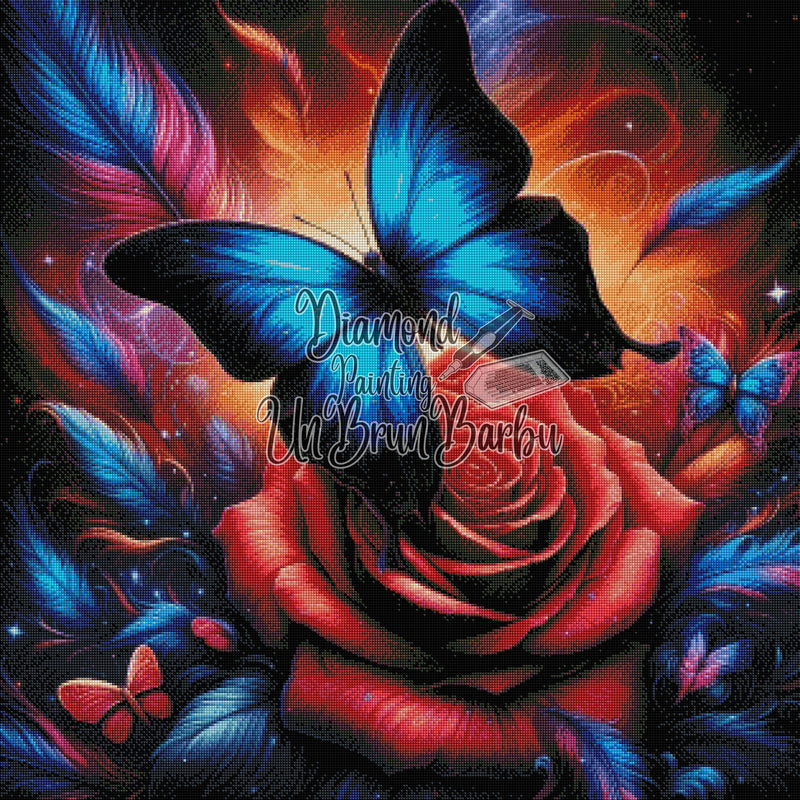 L'Envol du Papillon Bleu de la Rose (80cm x 80cm)