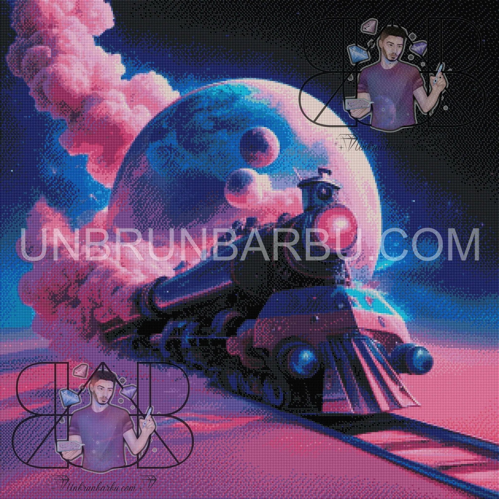 L’Épopée Ferroviaire dans l’univers rose. (80cm x 80cm) - UnBrunBarbu