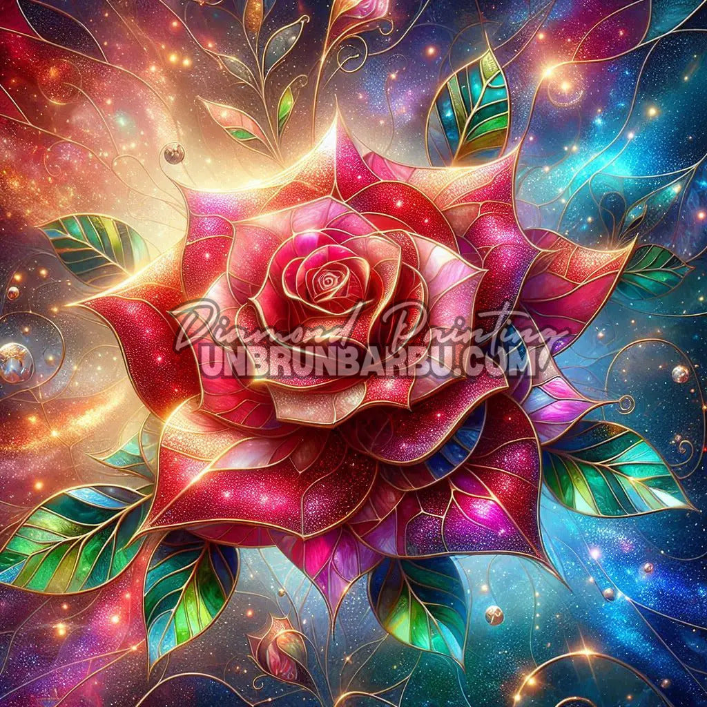 La Rose en Vitrail d'Or (100cm x 100cm)
