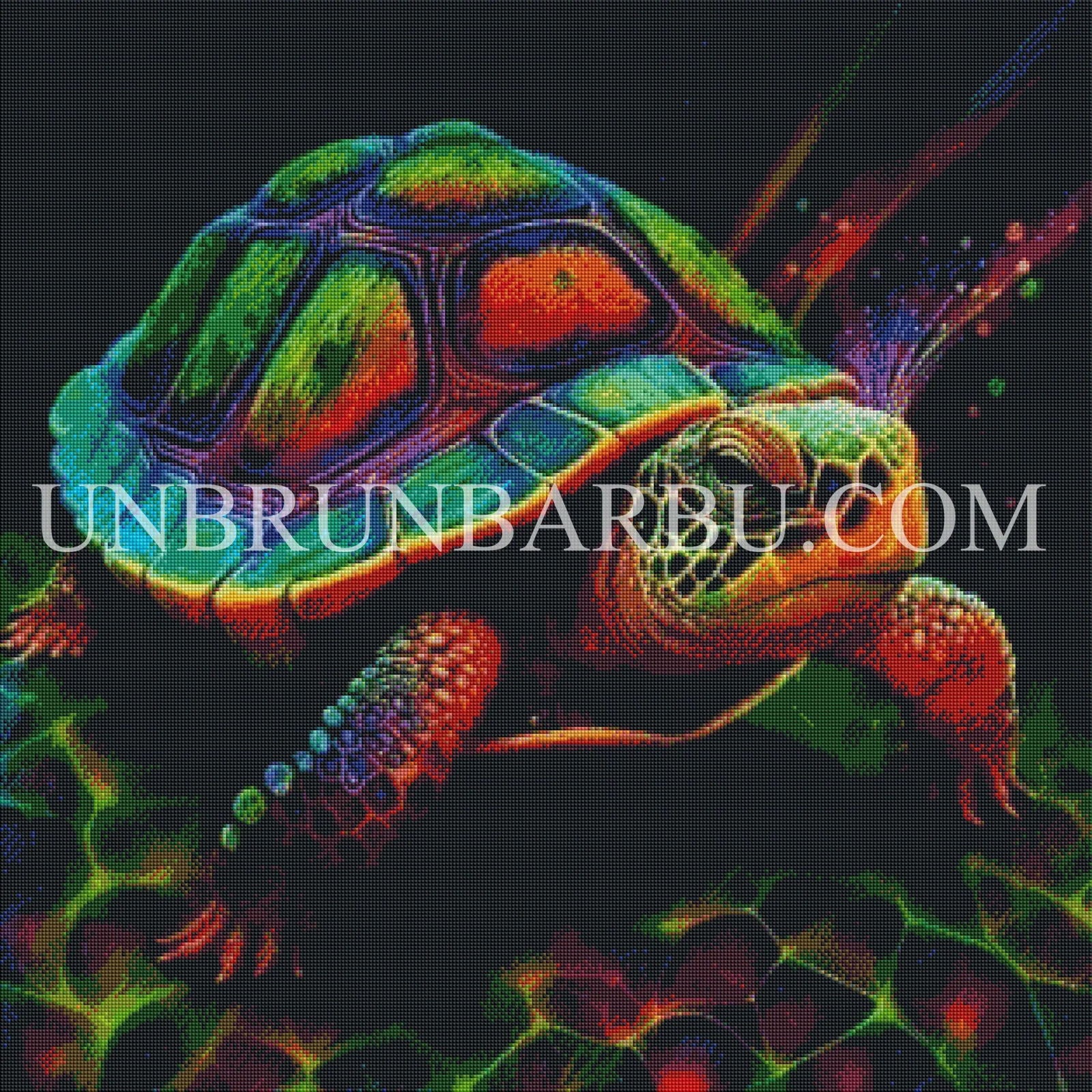 La tortue terrestre aux mille nuances. (80cm × 80cm). - UnBrunBarbu