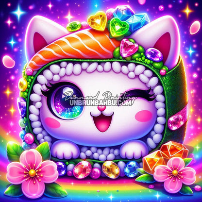 Le Chat Sushi Bijou Arc-en-Ciel (70cm x 70cm)