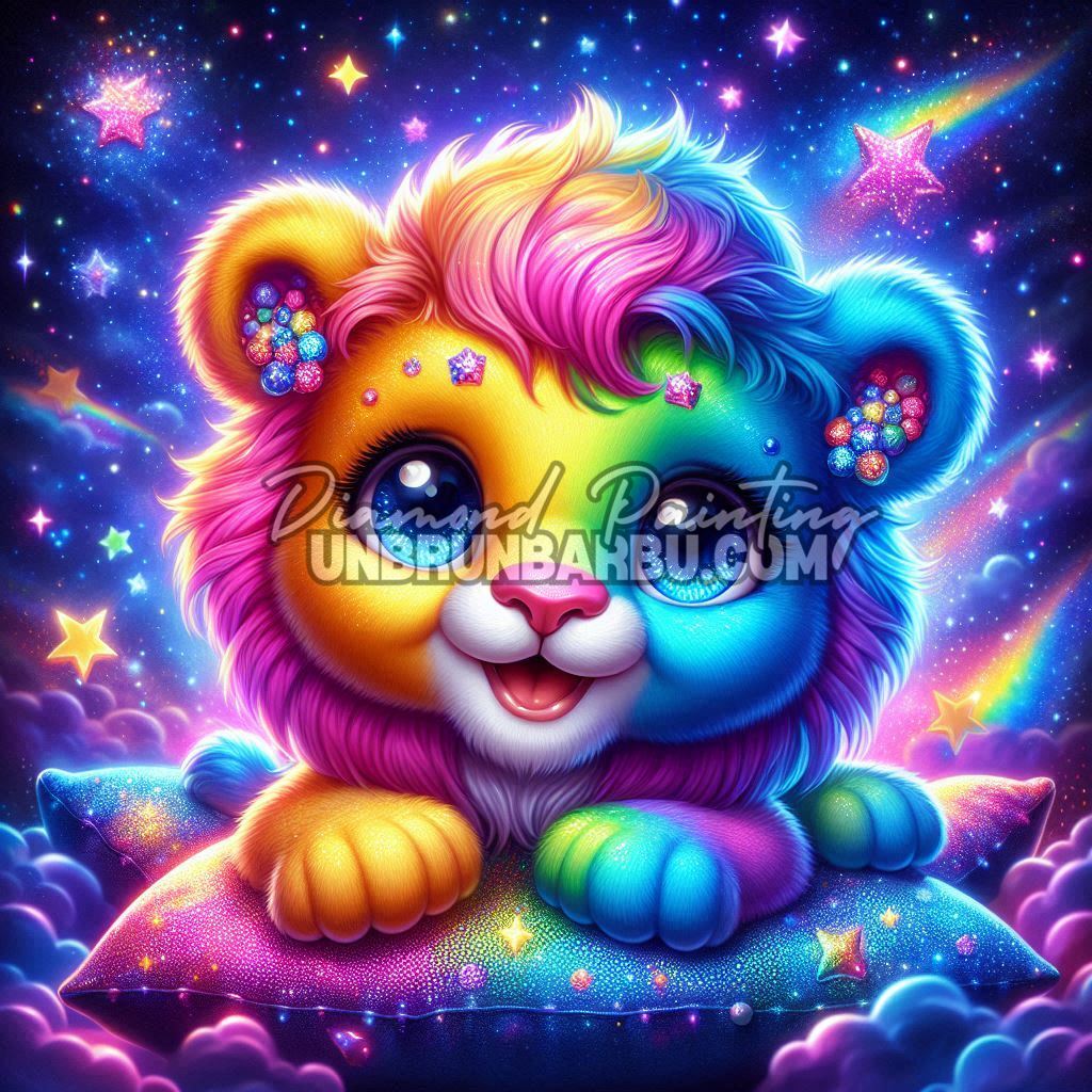 Le Lionceau Arc-en-Ciel des Étoiles (100cm x 100cm)