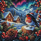 Le Rouge-Gorge et l'Aurore Boréale de Noël (100cm x 100cm)