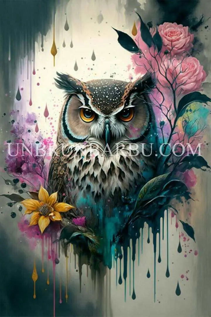 Le Hibou Fleuri. (60cm × 90cm). - UnBrunBarbu