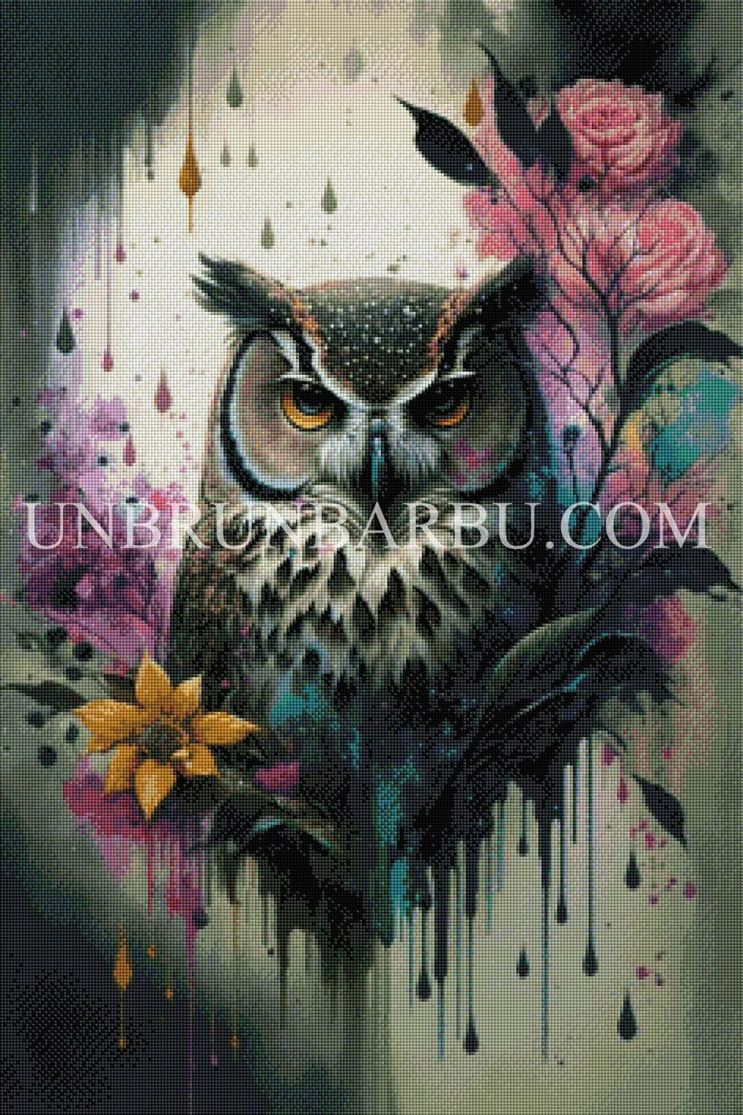 Le Hibou Fleuri. (60cm × 90cm). - UnBrunBarbu