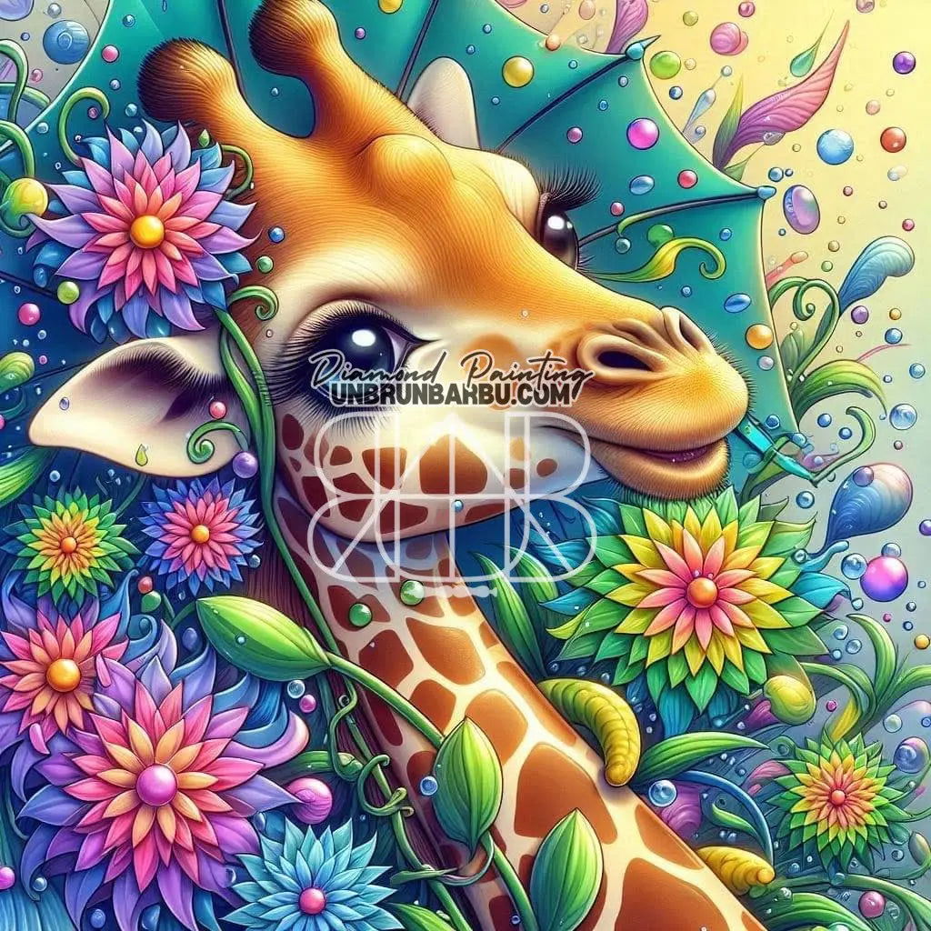 Le Rêve de la Girafe GIGI. (80cm x 80cm). - UnBrunBarbu