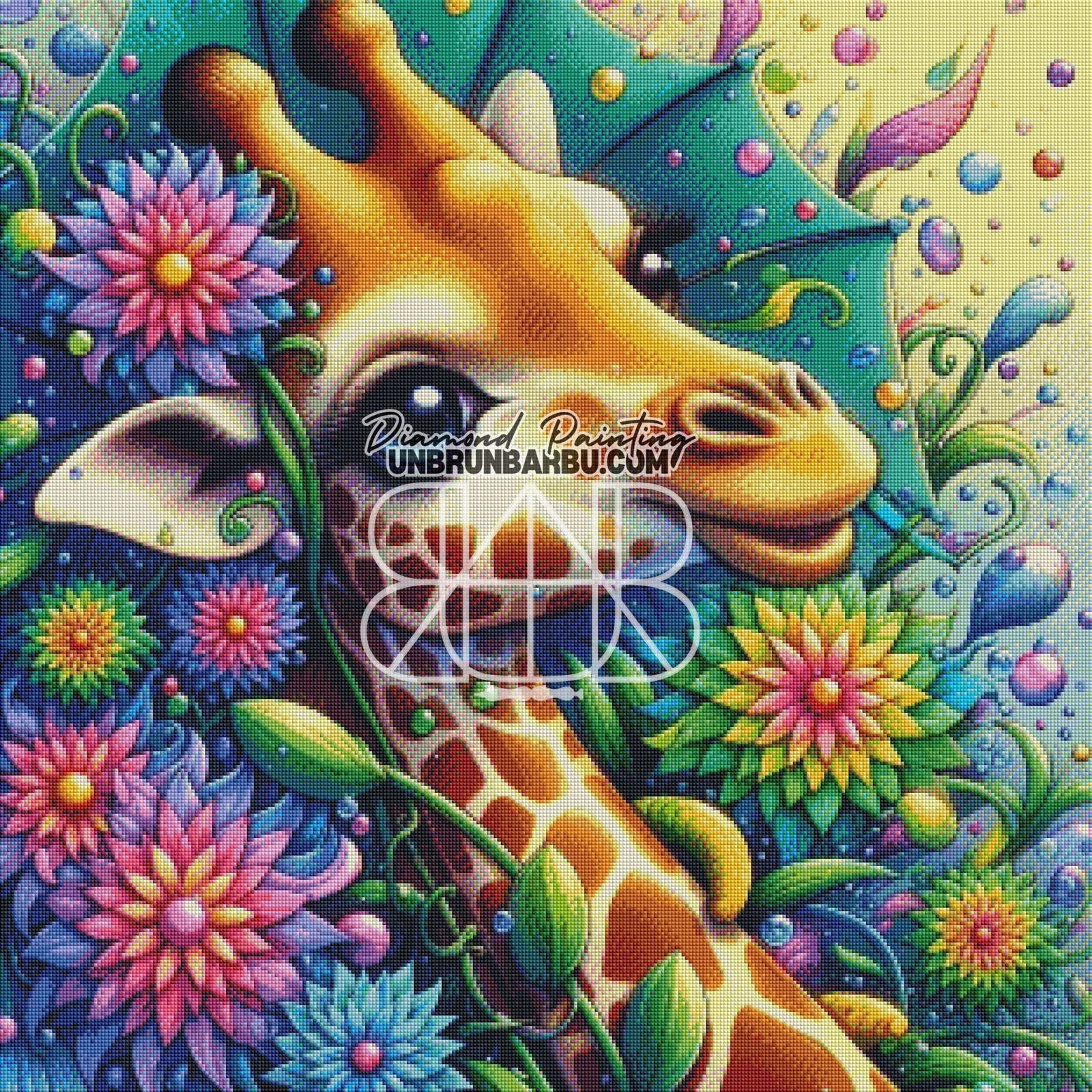 Le Rêve de la Girafe GIGI. (80cm x 80cm). - UnBrunBarbu