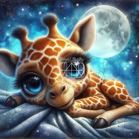 Le Veilleur de la Lune Girafe. (80cm x 80cm). - UnBrunBarbu