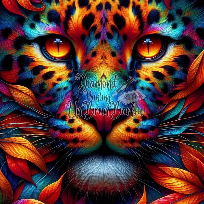 Léopard Rainbow au Regard de Feu (60cm x 60cm)