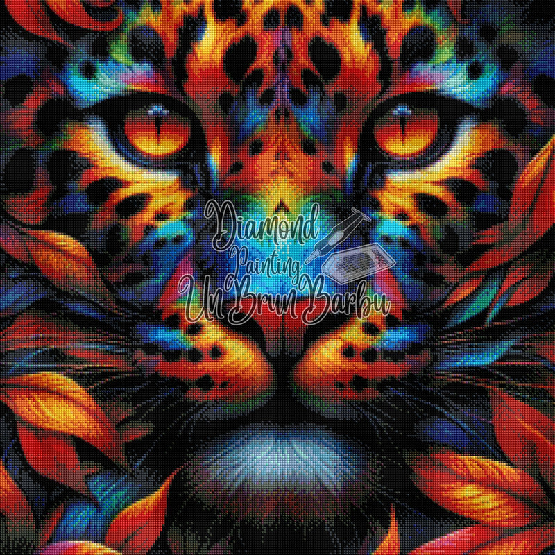 Léopard Rainbow au Regard de Feu (60cm x 60cm)