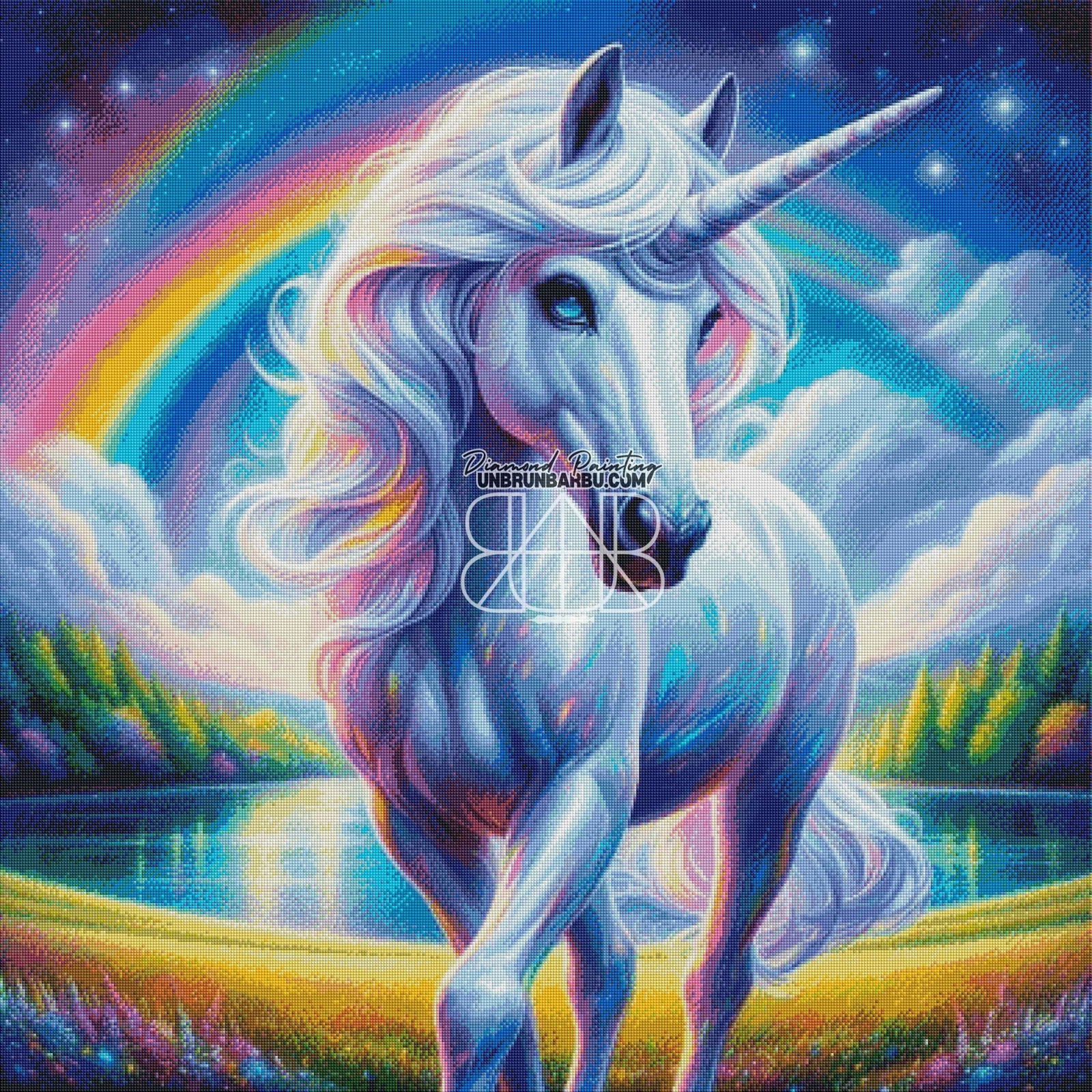 Licorne du Lac Enchanté. (100cm x 100cm). - UnBrunBarbu