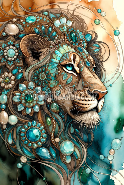 Diamond Painting - Lion aux Joyaux Turquoise (60cm x 90cm)