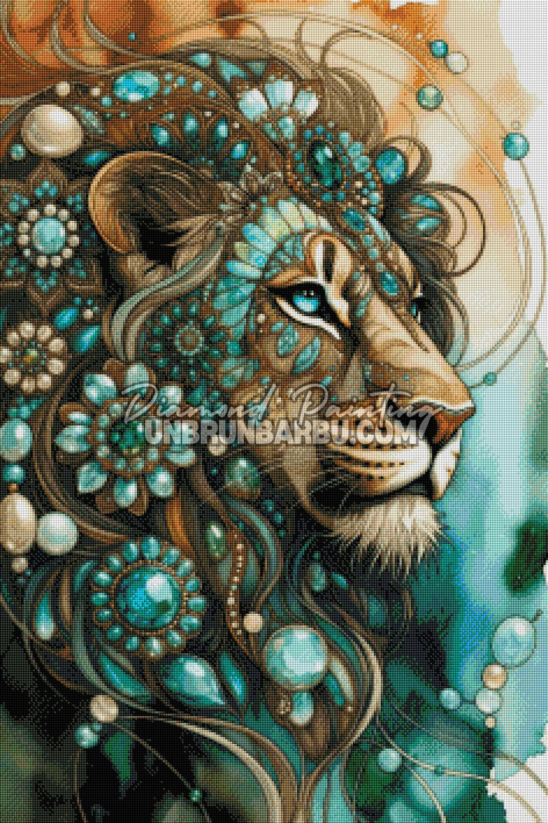 Diamond Painting - Lion aux Joyaux Turquoise (60cm x 90cm)