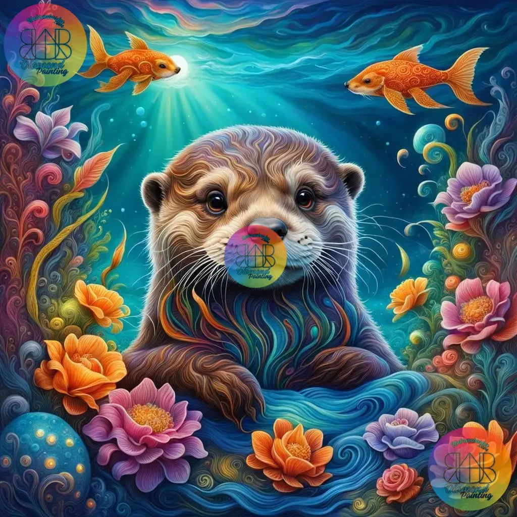 Loutre dans le Labyrinthe de Corail. (100cm x 100cm). - UnBrunBarbu