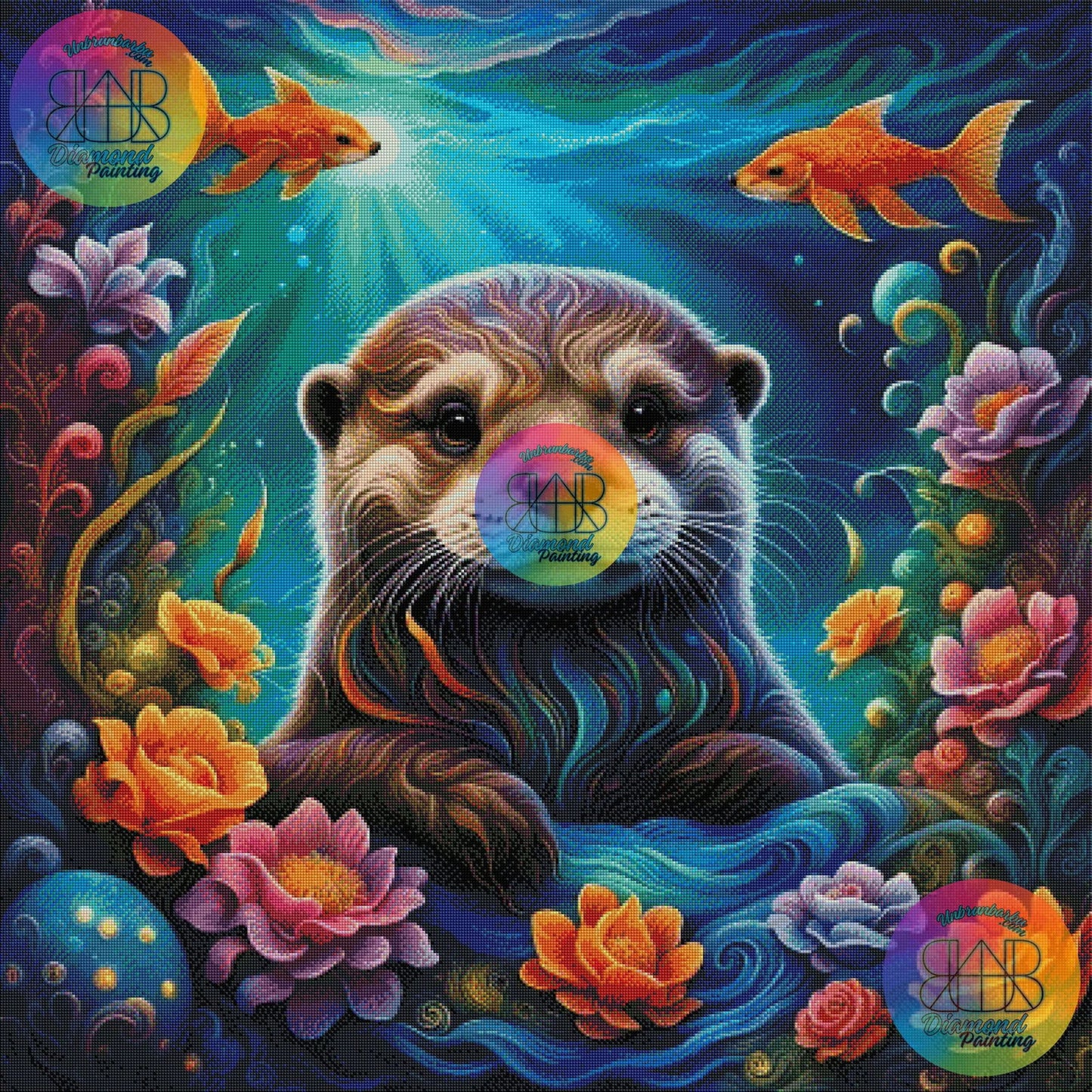 Loutre dans le Labyrinthe de Corail. (100cm x 100cm). - UnBrunBarbu