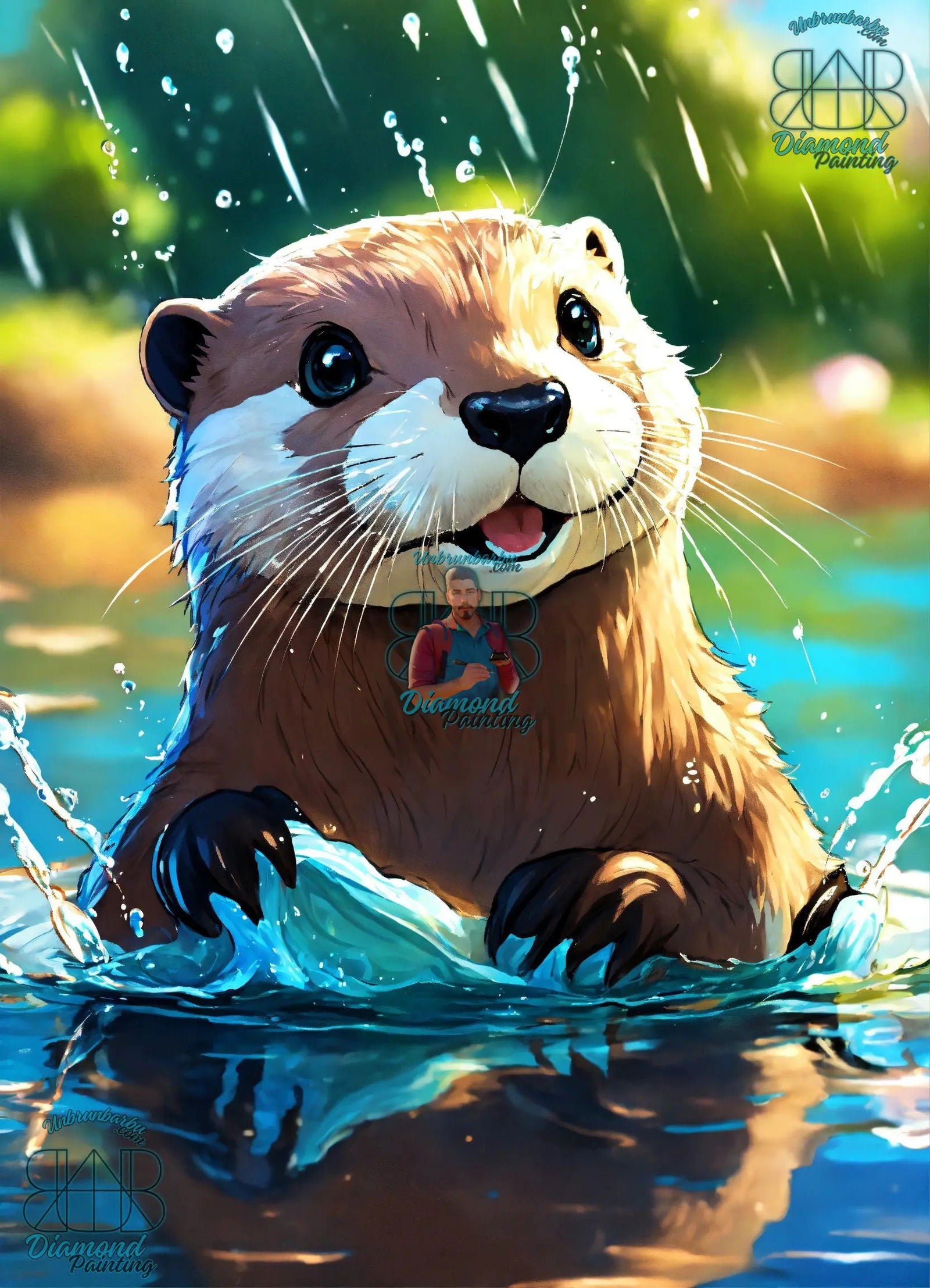 Loutre qui Explore son Paradis Aquatique. (80cm x 110cm). - UnBrunBarbu