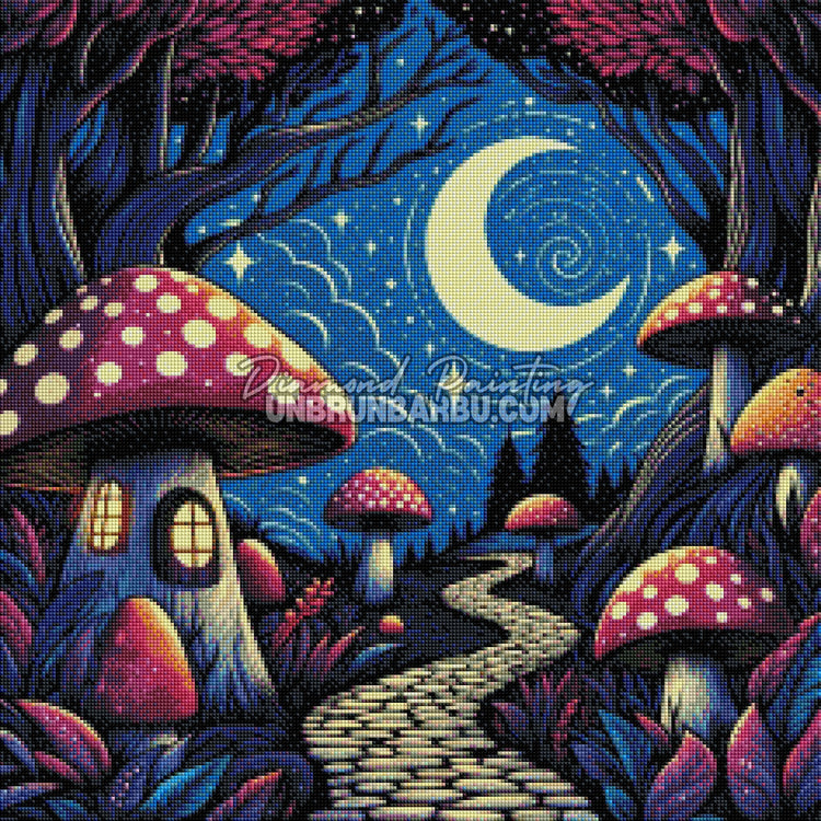 Diamond Painting - Maison Champignon et Nuit Étoilée (60cm x 60cm)