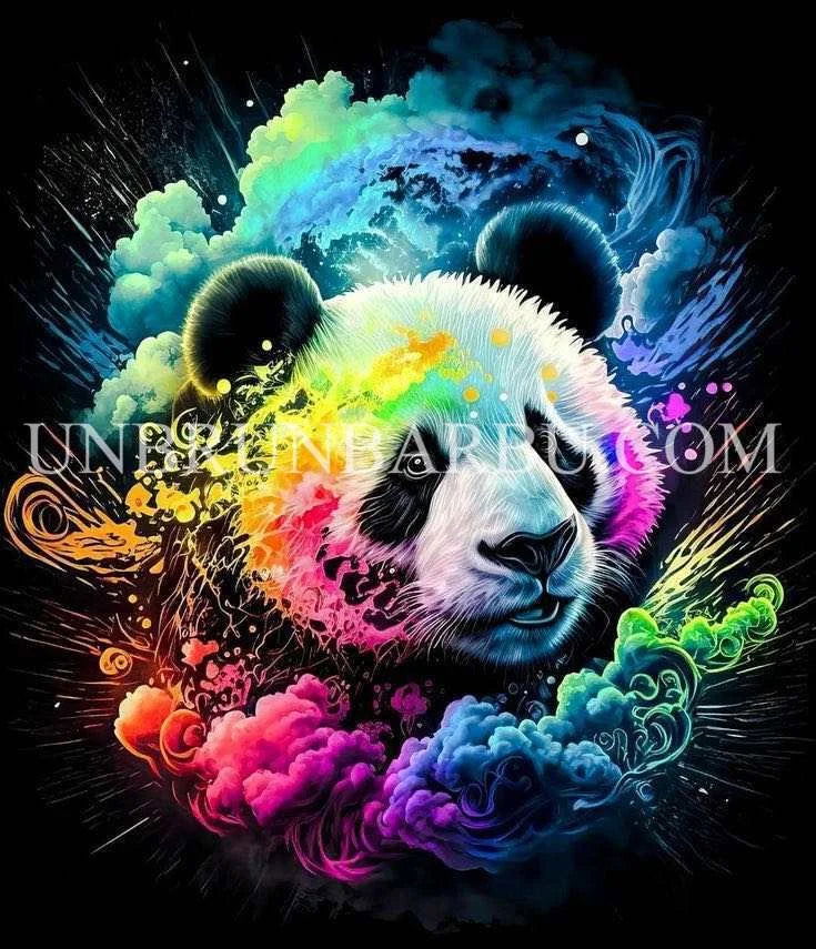 Majestueux Panda Émergeant des Nuages de Couleurs. (80cm × 95cm). - UnBrunBarbu