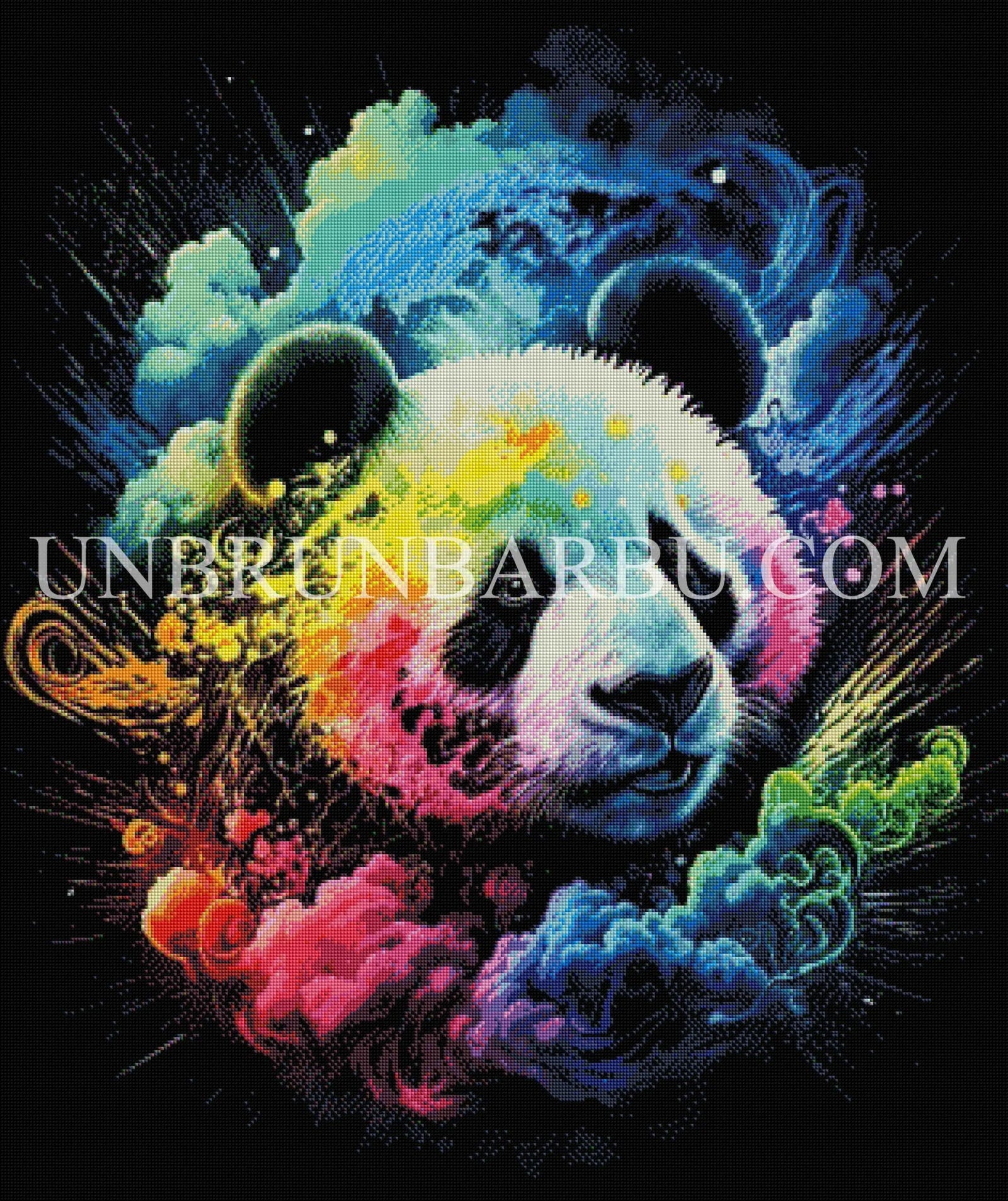 Majestueux Panda Émergeant des Nuages de Couleurs. (80cm × 95cm). - UnBrunBarbu