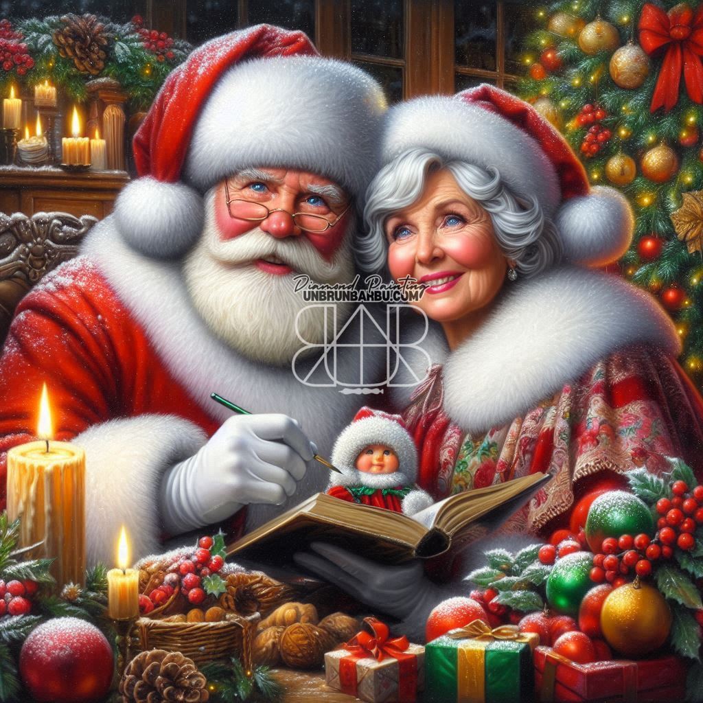 Mère Noël et Père Noël Préparent les Fêtes. (120cm x 120cm) - UnBrunBarbu