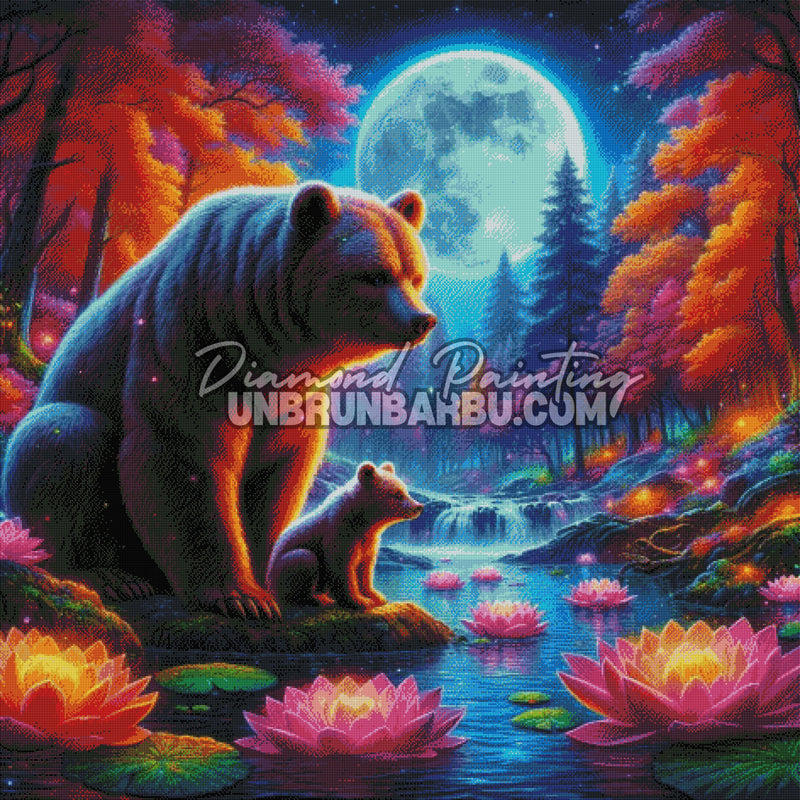 Mère et Ourson sous la Lune Bleue (120cm x 120cm)