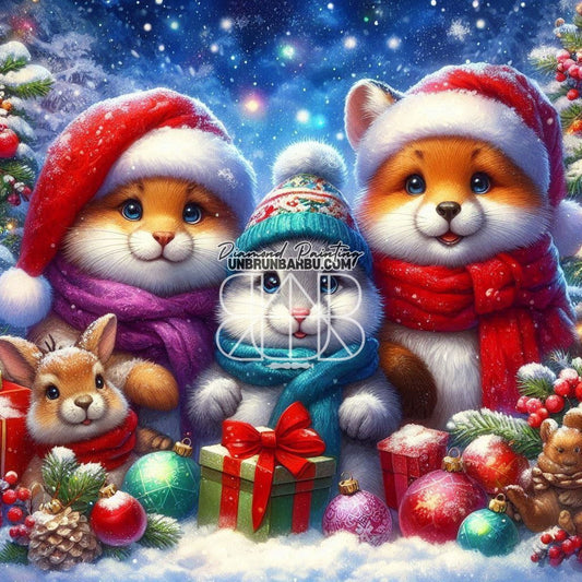 Noël au Pays des Animaux (90cm x 90cm) - UnBrunBarbu