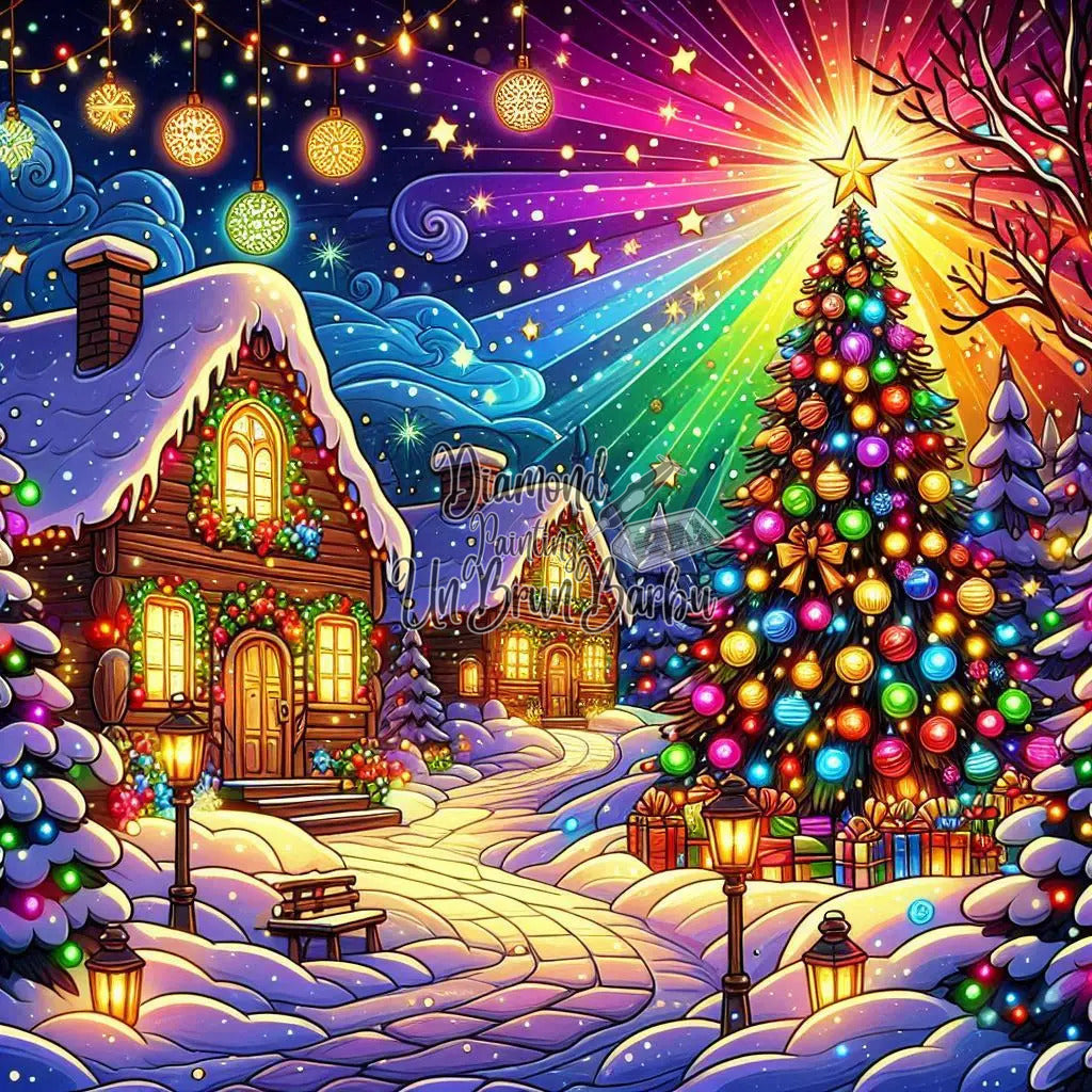 Nuit Féérique au Hameau de l'Étoile (90cm x 90cm)