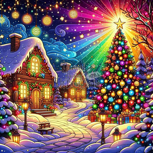 Nuit Féérique au Hameau de l'Étoile (90cm x 90cm)