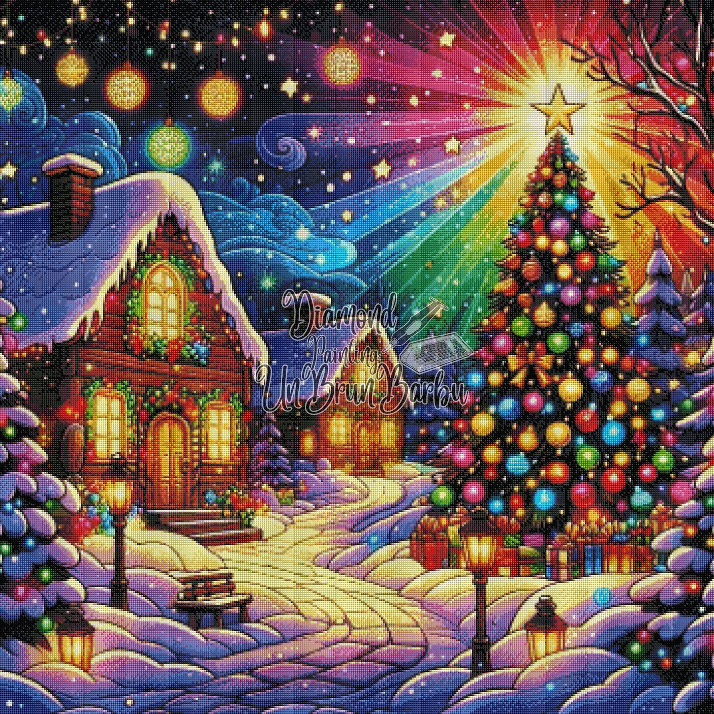 Nuit Féérique au Hameau de l'Étoile (90cm x 90cm)