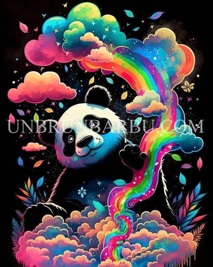 Panda Arc-en-ciel, Gardien des Nuages. (60cm × 75cm). - UnBrunBarbu