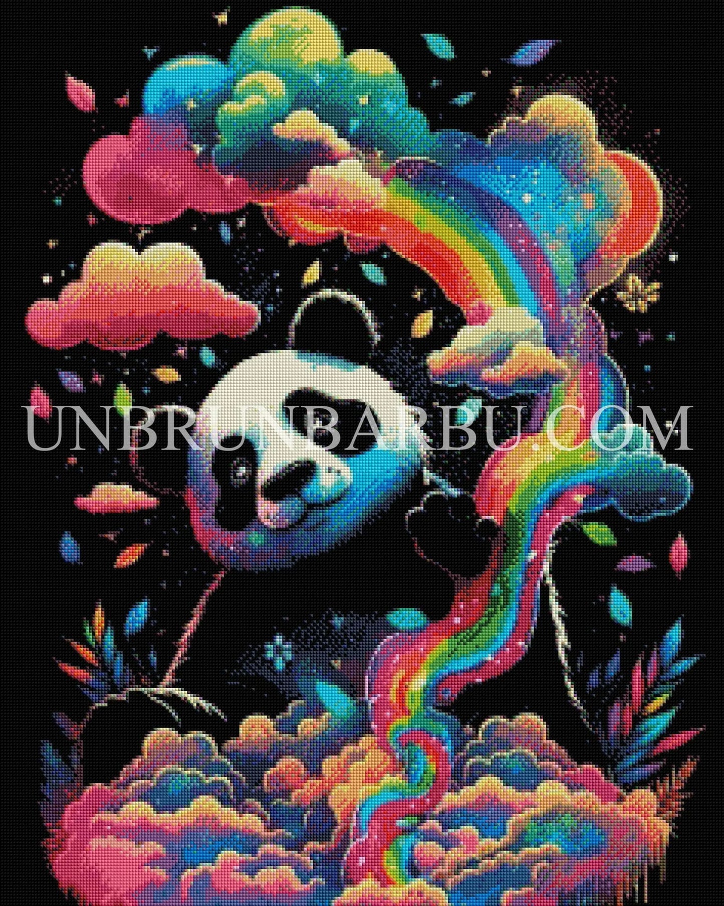 Panda Arc-en-ciel, Gardien des Nuages. (60cm × 75cm). - UnBrunBarbu