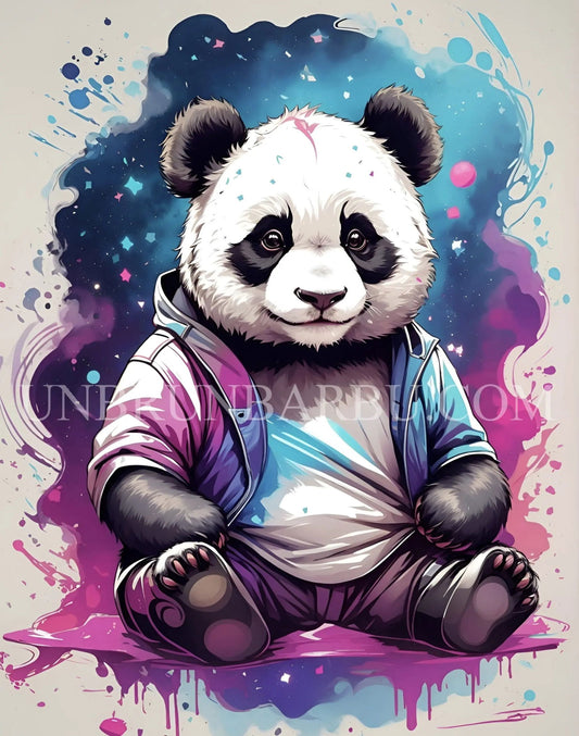 Panda Paisible, Jardin de Couleurs. (60cm × 80cm). - UnBrunBarbu