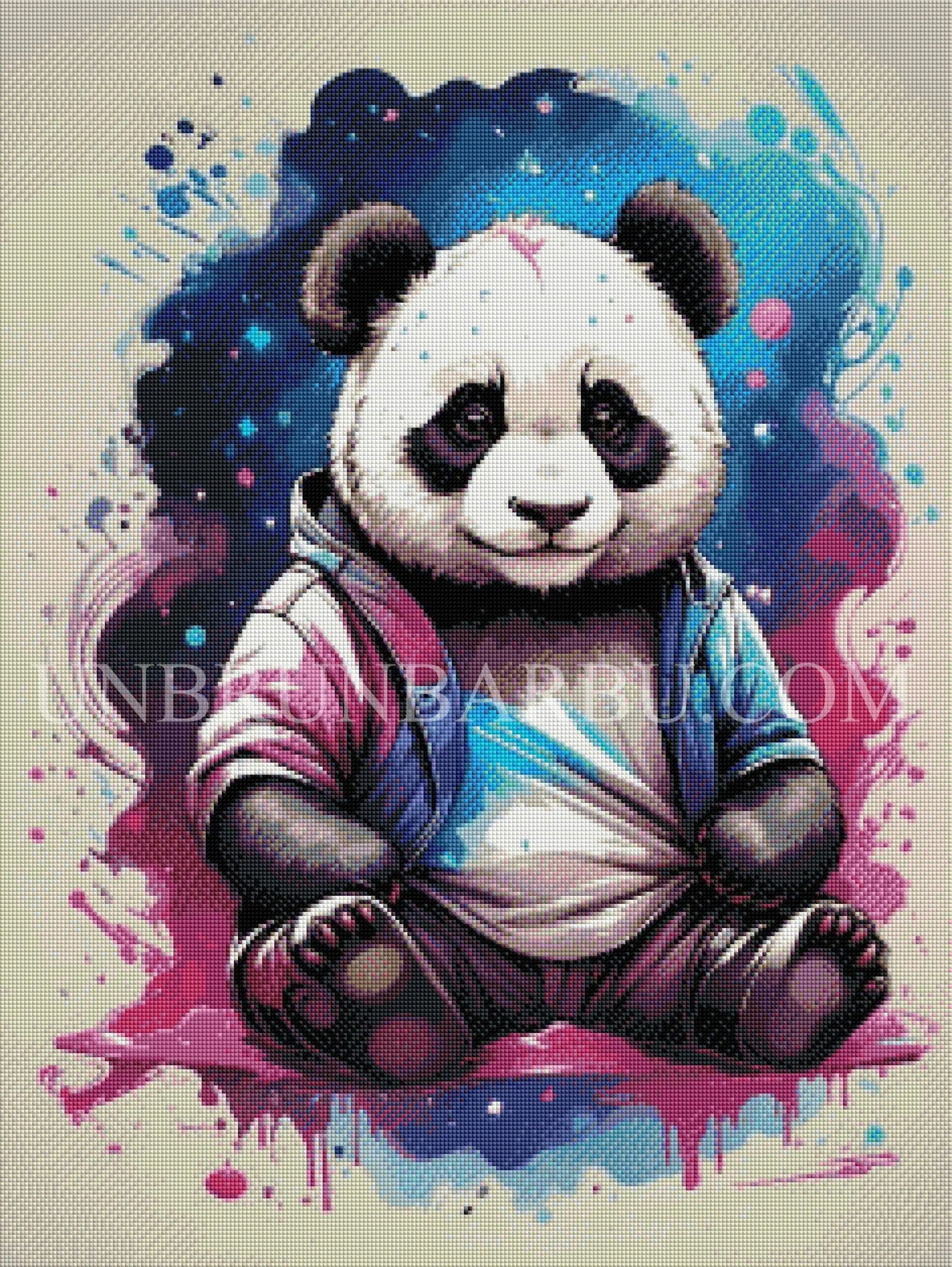 Panda Paisible, Jardin de Couleurs. (60cm × 80cm). - UnBrunBarbu